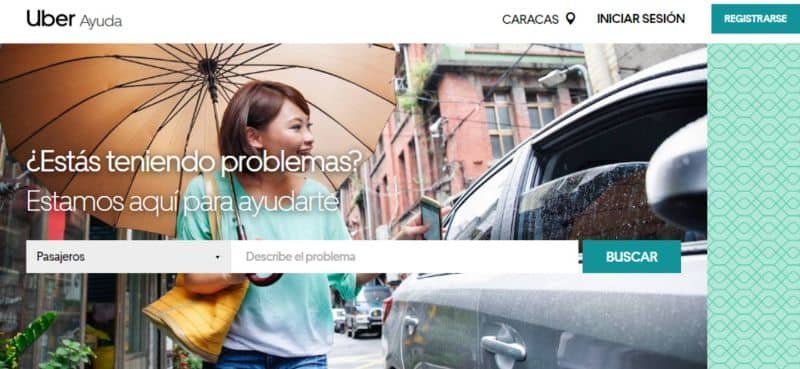 page de la section d'aide d'uber